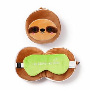 Relaxeazzz Luiaard knuffel/reiskussen/slaapmasker - 2-in-1 set - voor kinderen