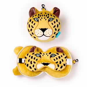 Relaxeazzz Luipaard knuffel/reiskussen/slaapmasker - 2-in-1 set - voor kinderen