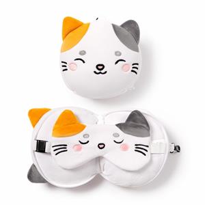 Relaxeazzz Lola de Kat knuffel/reiskussen/slaapmasker - 2-in-1 set - voor kinderen