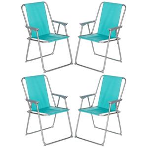 Atmosphera camping/strand stoel - 4x - aluminium - inklapbaar - blauw - L52 x B55 x H75 cm -