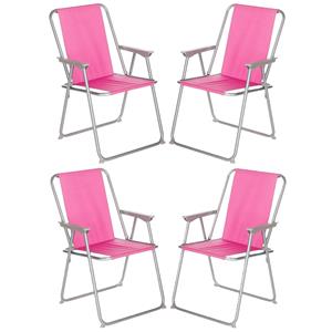 Atmosphera camping/strand stoel - 4x - aluminium - inklapbaar - roze - L52 x B55 x H75 cm -