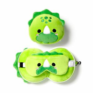 Relaxeazzz Dinosaurus knuffel/reiskussen/slaapmasker - 2-in-1 set - voor kinderen