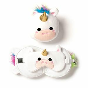 Relaxeazzz Eenhoorn knuffel/reiskussen/slaapmasker - 2-in-1 set - voor kinderen
