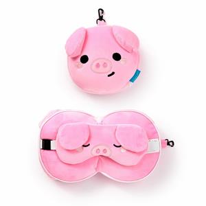 Relaxeazzz Oliver het Varken knuffel/reiskussen/slaapmasker - 2-in-1 set - voor kinderen