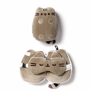 Relaxeazzz Kat knuffel/reiskussen/slaapmasker - 2-in-1 set - voor kinderen