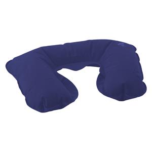 Opblaasbaar reiskussen/nekkussen - in een etui - blauw - 33 x 21 cm - velours kunststof -
