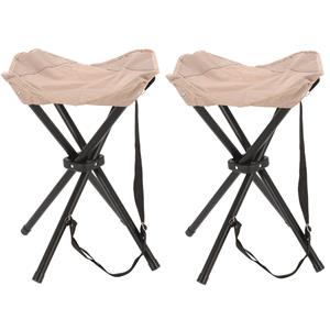 Driepoot opvouwbaar zit krukje - 2x - creme wit - metaal - 33 x cm - vissers krukje -