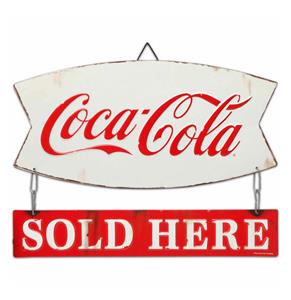Fiftiesstore Coca-Cola Sold Here Linked Metalen Bord - 38 x 27cm