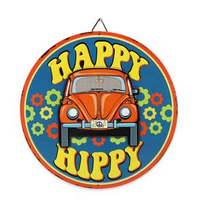 Fiftiesstore Volkswagen Beetle Happy Hippy Metalen Bord - Ø31cm