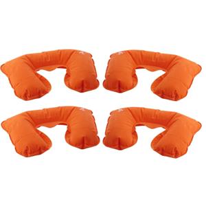 Merkloos Opblaasbaar reiskussen/nekkussen - 4x - in een etui - oranje - 33 x 21 cm - velours kunststof -