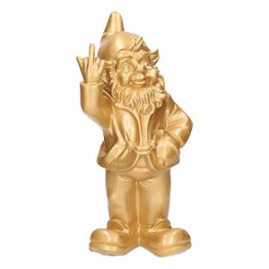 Stoobz design Tuinkabouter beeldje goud middelvinger 30 cm -