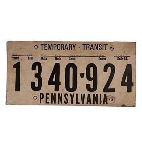 Fiftiesstore Pennsylvania Tijdelijke Kentekenplaat - 1980 - Origineel