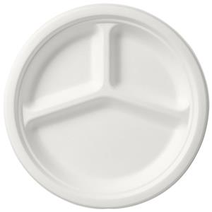   fondue/gourmet borden - 50x - 3-vaks - wit - D26 cm - suikerrietpulp - composteerbaar -