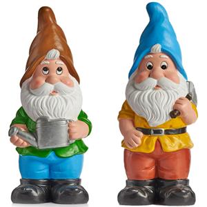 IBERGARDEN Tuinkabouter beeldjes set van 2x - Keramiek - 24.5 cm - blauw/bruin -