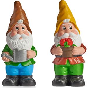 IBERGARDEN Tuinkabouter beeldjes set van 2x - Keramiek - 24.5 cm - geel/bruin -