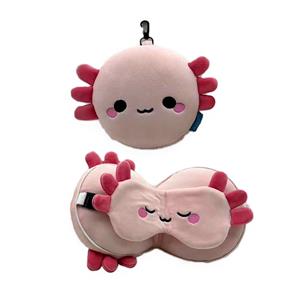 Relaxeazzz Maddie de Axolotl knuffel/reiskussen/slaapmasker - 2-in-1 set - voor kinderen