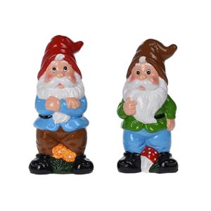 Merkloos Set van 2x tuinkabouters van 20 cm - rode en bruine muts -