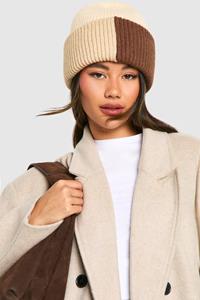 Pluizige Gebreide Color Block Muts, Neutral