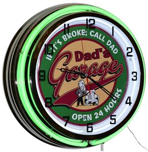 Fiftiesstore Dad's Garage Open 24 Hours! Dubbele Neon Klok 50 cm