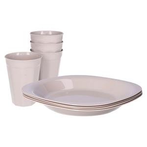 PlasticForte Verjaardag/kinder/camping borden/beker set - 8x stuks - beige - kunststof - onbreekbaar -