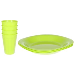 PlasticForte Verjaardag/kinder/camping borden/beker set - 8x stuks - groen - kunststof - onbreekbaar -