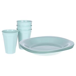PlasticForte Verjaardag/kinder/camping borden/beker set - 8x stuks - mintgroen - kunststof - onbreekbaar -