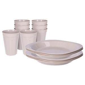 PlasticForte Verjaardag/kinder/camping borden/beker set - 16x stuks - beige - kunststof - onbreekbaar -