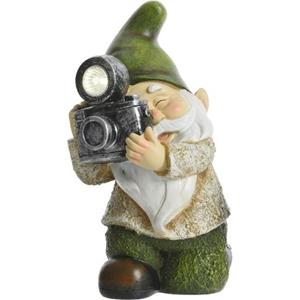 Decoris Tuinkabouter James - fotograaf - solar verlichting - 24 cm - Tuinverlichting/tuinlampen - Solarlamp -