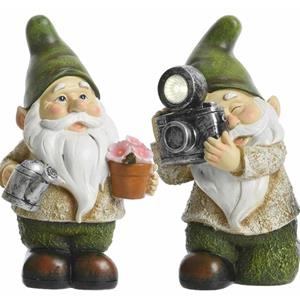 Decoris Set van 2 tuinkabouters James en Jorge solar verlichting 24 cm -