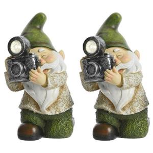 Decoris 3x stuks tuinkabouter beeld James fotograaf met solar verlichting 24 cm -