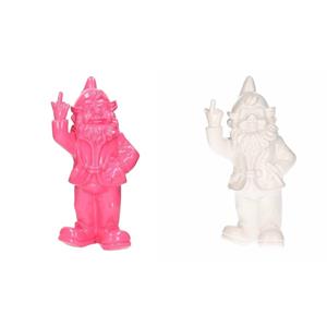 Stoobz design 2x Tuinkabouters roze/wit middelvinger 30 cm -