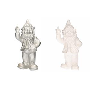 Stoobz design 2x Tuinkabouters zilver/wit middelvinger 30 cm -