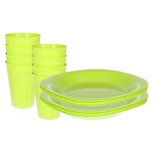 PlasticForte Verjaardag/kinder/camping borden/beker set - 16x stuks - groen - kunststof - onbreekbaar -