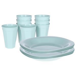 PlasticForte Verjaardag/kinder/camping borden/beker set - 16x stuks - mintgroen - kunststof - onbreekbaar -