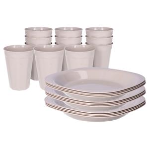 PlasticForte Verjaardag/kinder/camping borden/beker set - 24x stuks - beige - kunststof - onbreekbaar -