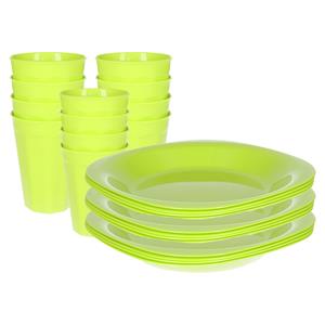 PlasticForte Verjaardag/kinder/camping borden/beker set - 24x stuks - groen - kunststof - onbreekbaar -