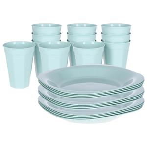 PlasticForte Verjaardag/kinder/camping borden/beker set - 24x stuks - mintgroen - kunststof - onbreekbaar -