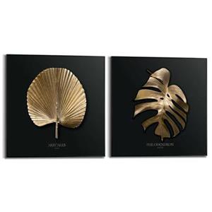 Reinders  Golden Leaves - Schilderijen set 2x 50x50cm Zwart