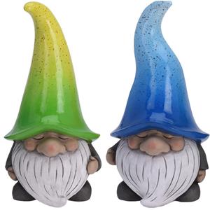 Merkloos Set van 2 tuinkabouters gnooms met blauwe en groene muts 23 cm -