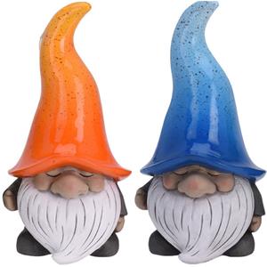 Merkloos Set van 2 tuinkabouters gnooms met blauwe en oranje muts 23 cm -