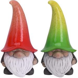 Merkloos Set van 2 tuinkabouters gnooms met groene en rode muts 23 cm -