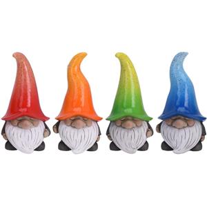 Merkloos Set van 4 tuinkabouters gnooms met mutsen 23 cm -