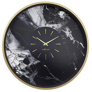 NeXtime Grote Wandklok 48cm - Stil - Goud|Zwart - Aluminium -  'Marble