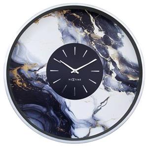 NeXtime Grote Wandklok 48cm - Stil - Zilver|Wit - Aluminium -  'Marble