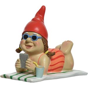 Decoris Tuinkabouter zonnende vrouw - kunststeen - H18 cm - grappig/ondeugend -