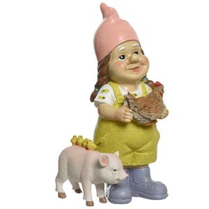 Decoris Tuinkabouter vrouw met dieren - kunststeen - H29 cm -