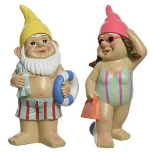 Decoris Tuinkabouter set 2x - in badkleding - kunststeen - H30 cm -