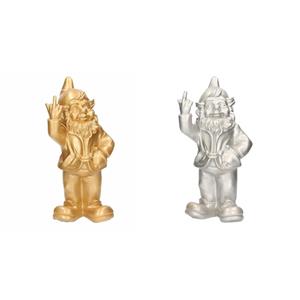 Stoobz design 2x Tuinkabouters goud/zilver middelvinger 30 cm -