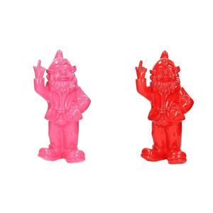 Stoobz design 2x Tuinkabouters roze/rood middelvinger 30 cm -