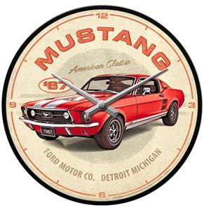Fiftiesstore Wand Klok Ford Mustang - GT 1967 Rood